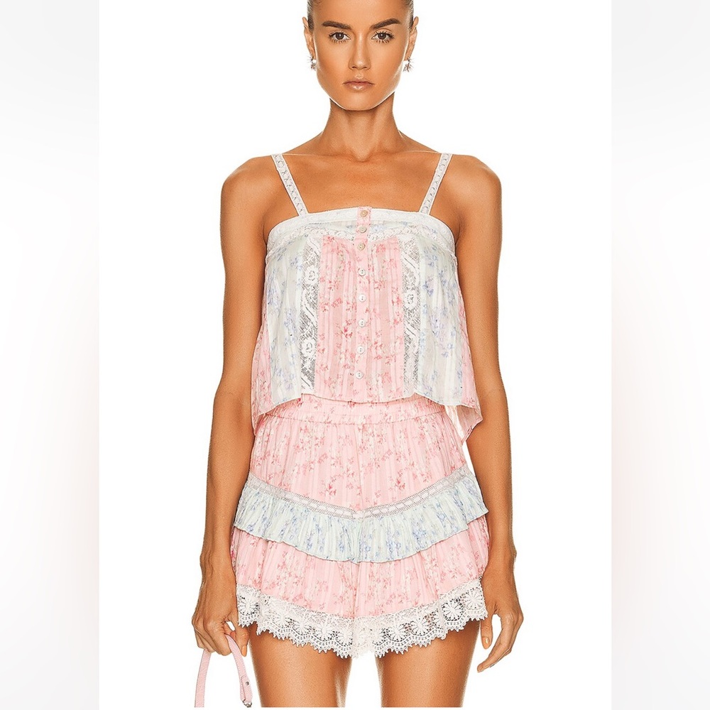 LoveShackFancy Pink and Blue Set - Tanisha Skirt and Maitri Tank Blue Moon Sands